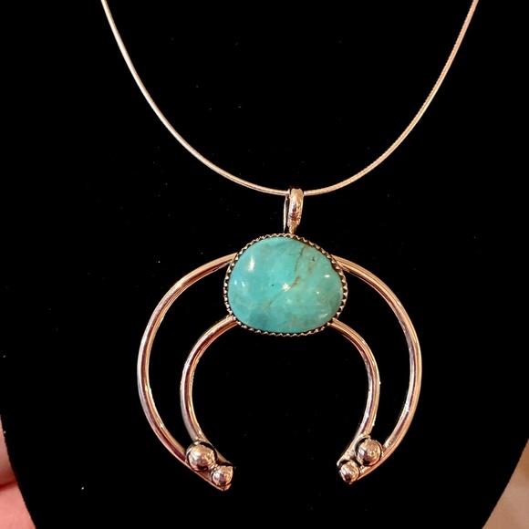 Navajo Turquoise & Sterling 925 Silver Necklace, Stamped & Signed - Picture 3 of 5